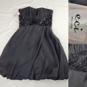NEW 0 eci luxe BLACK BEADED EMPIRE WAIST LINED MINI BUBBLE LBD DRESS extra small